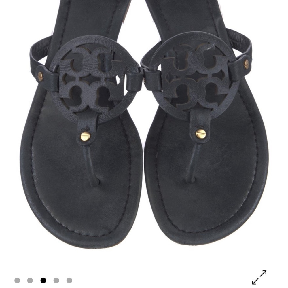 Tory Burch Leather Navy Blue Shimmer T-Strap Sandals